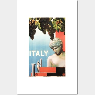 Visit ITALY Famous Marble Sculpture & Grapes Retro Italian Tourism Posters and Art